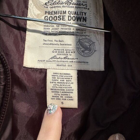 Eddie Bauer Purple Goose Down Puffer Jacket Longline No Hood Size Small - Picture 4 of 5